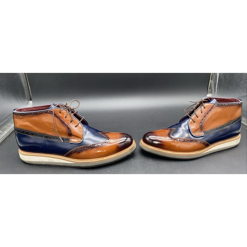 Brown-Navy Blue Wingtip‎ Derby Leather Dress Shoe Men's 42